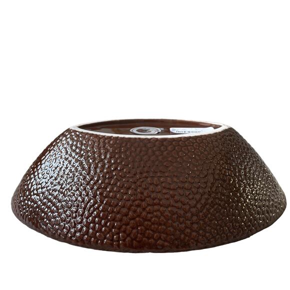 LANG Hand Painted Ceramic FOOTBALL Shaped Serving Bowl Brown White Decor NEW - Picture 9 of 14